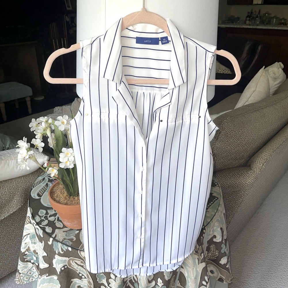 Apt.9 White & Blue Stripes Blouse